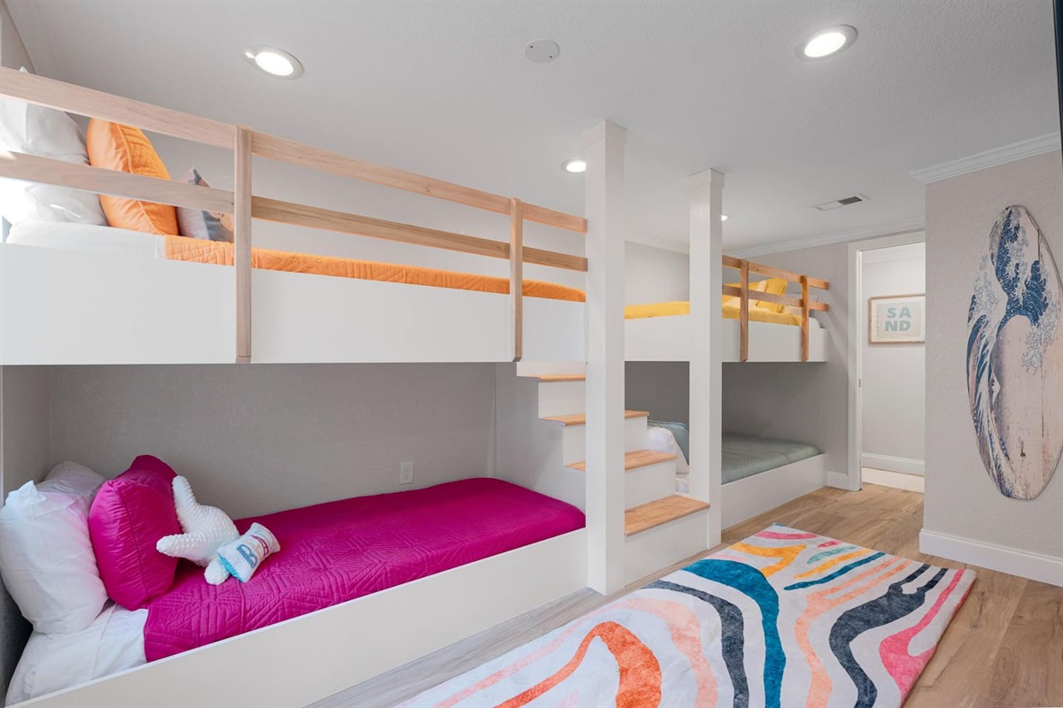 [Bedroom #5] 4 Twin XL bunks, TV & half bath