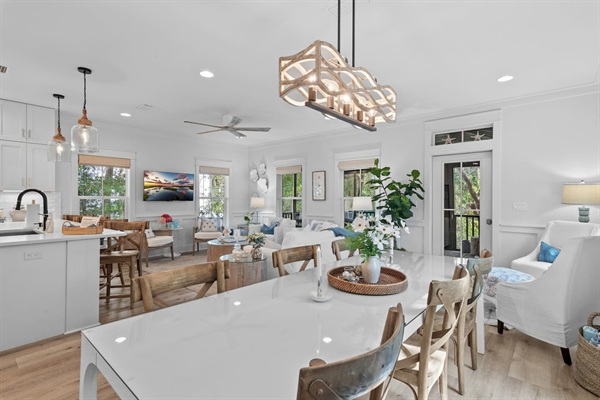 Dining Table - Seating for eight with an additional four at the kitchen counter.