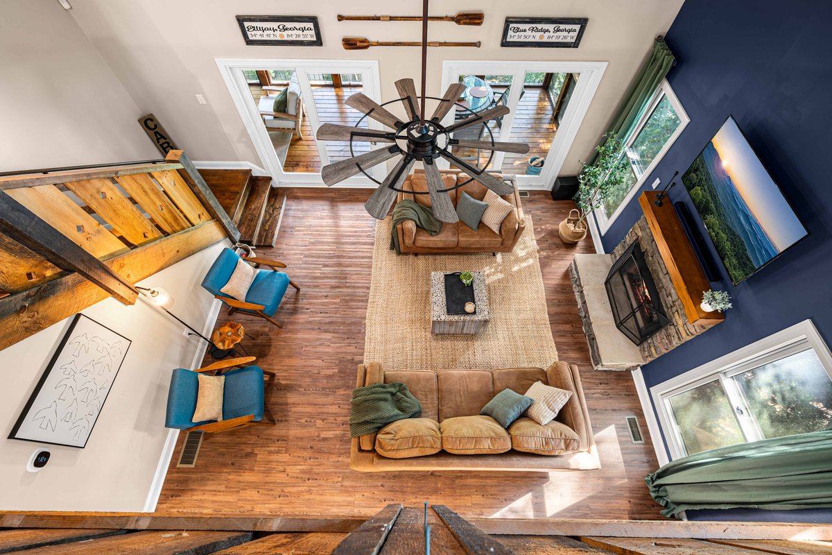 View of the living room from the loft