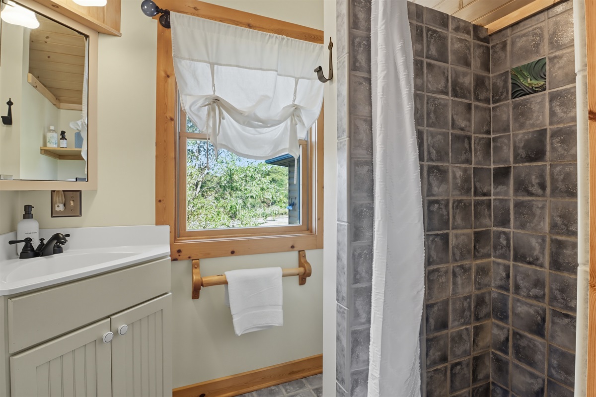 Bedroom 2 full bath with walk in shower ensuite bathroom in bedroom 2