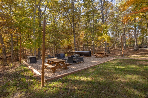 Picnic tables are also available by the fire pit and hot tub