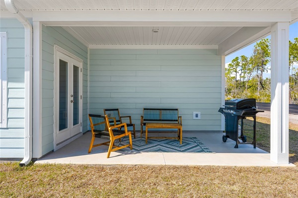 Enjoy the back covered patio at all hours during the day