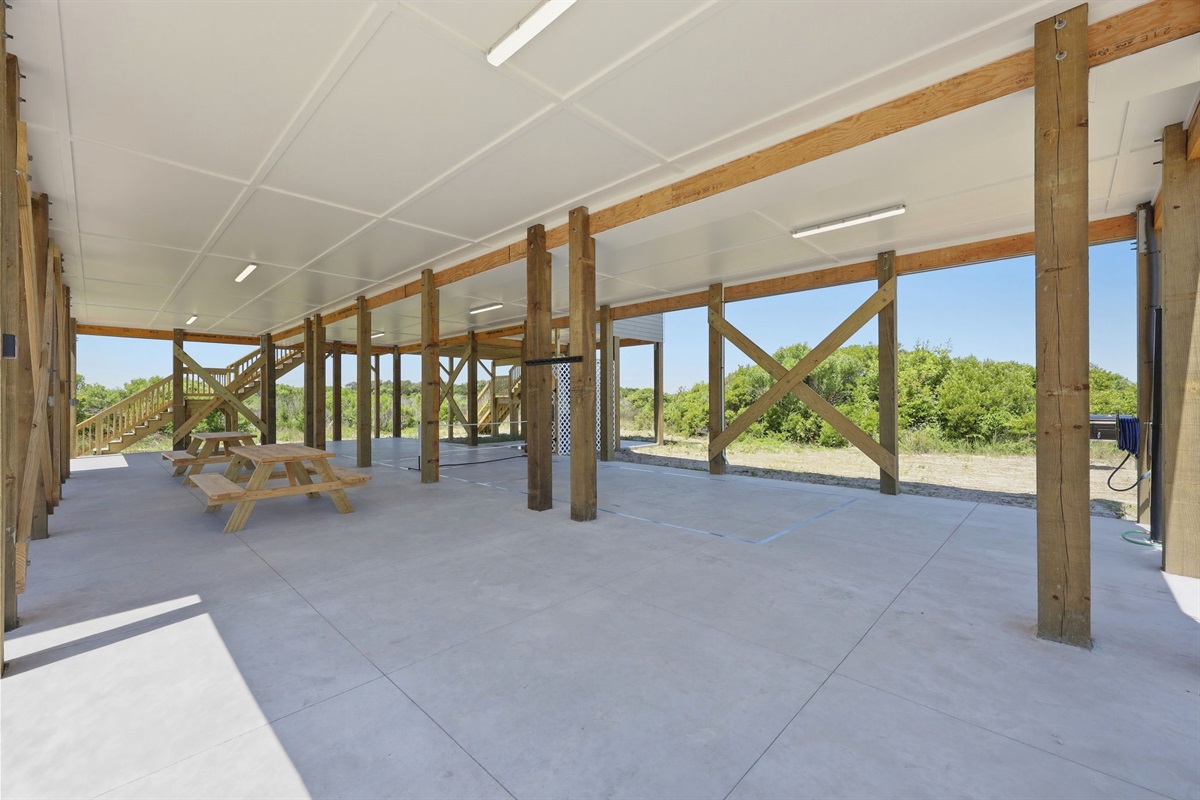 Large covered outdoor space&mdash;perfect for games, gatherings, and all-weather fun