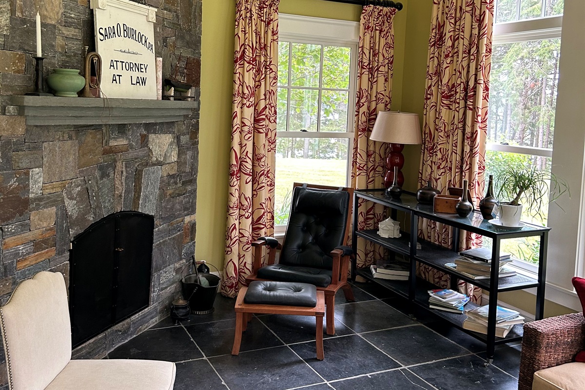 Sunroom 1 - Vaulted Ceilings, Wood Burning Fireplace, Entrance to porch deck