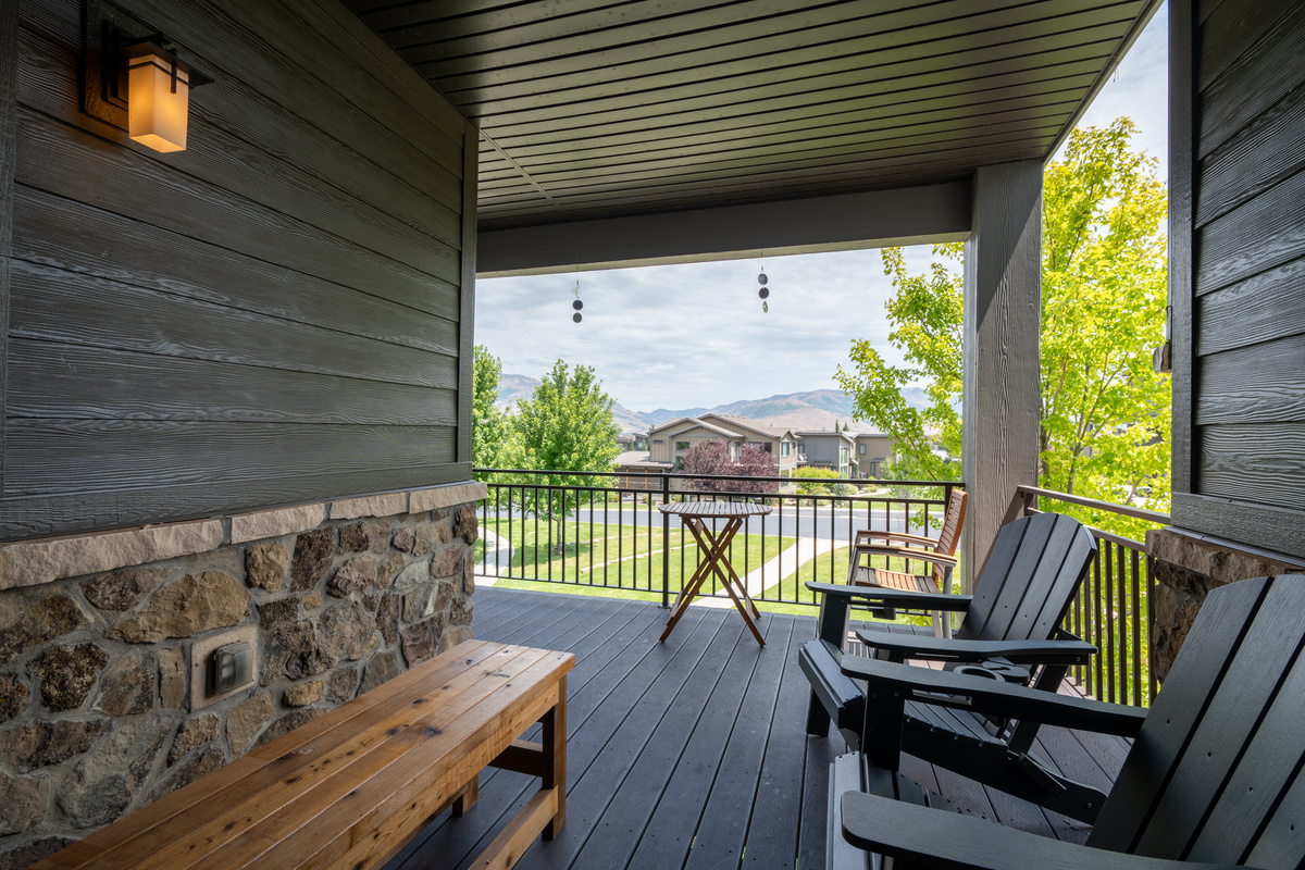 Take in peaceful mountain views from the covered patio.