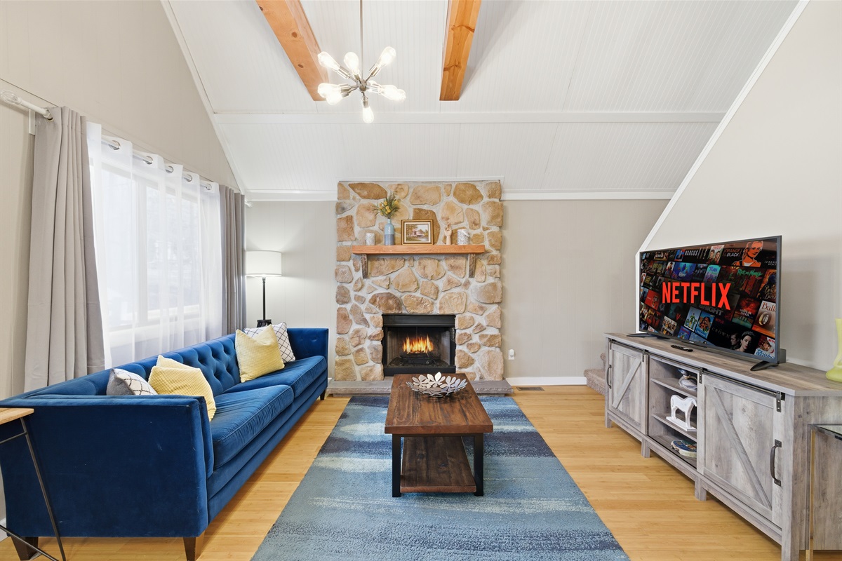 Living room with propane fireplace, Smart TV. Central cool/heat.