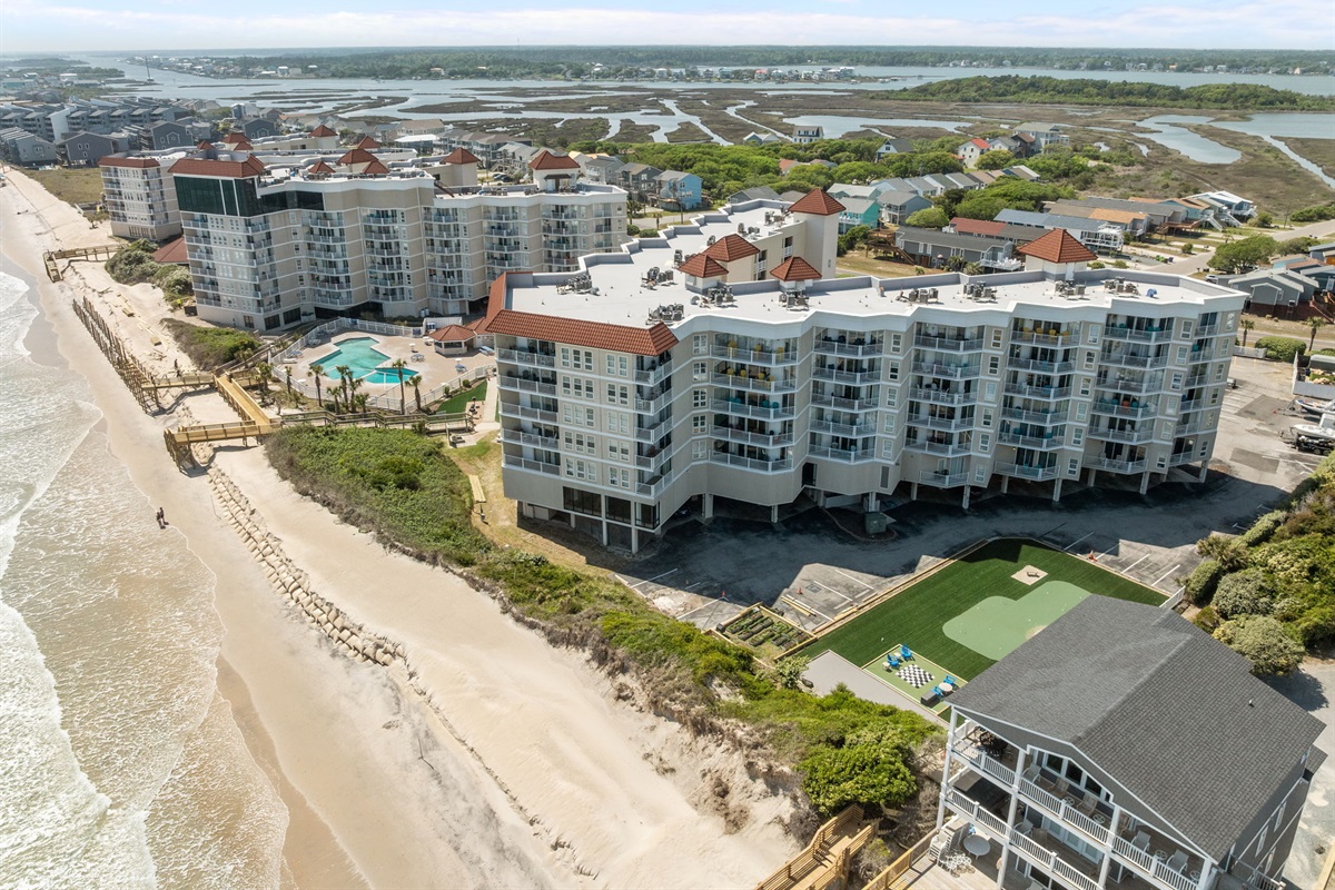Full aerial perspective of St. Regis capturing the entire oceanfront community and sweeping Atlantic views