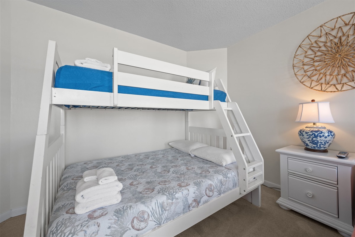 Perfect setup for kids or groups with a twin over queen bunk and cozy layout