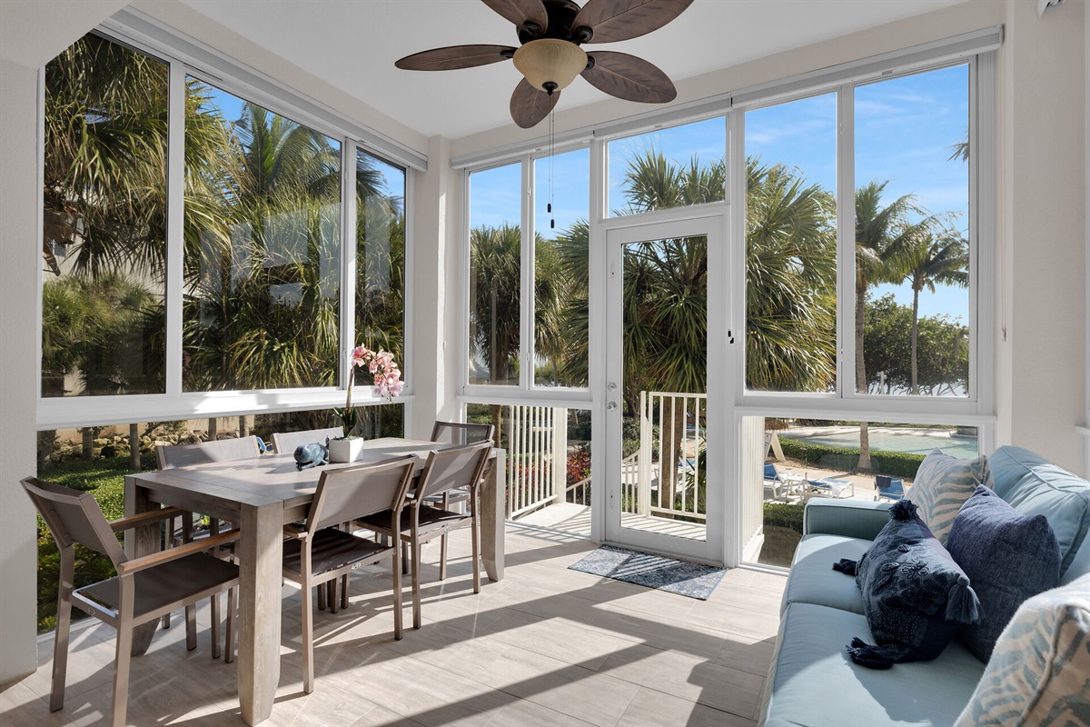 Breakfast overlooking the pool, ocean and sunrise