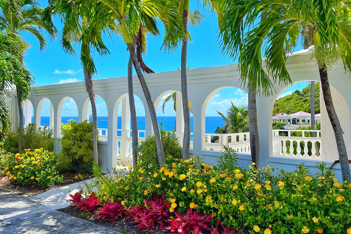 Stroll through lush gardens that surround this stunning retreat.