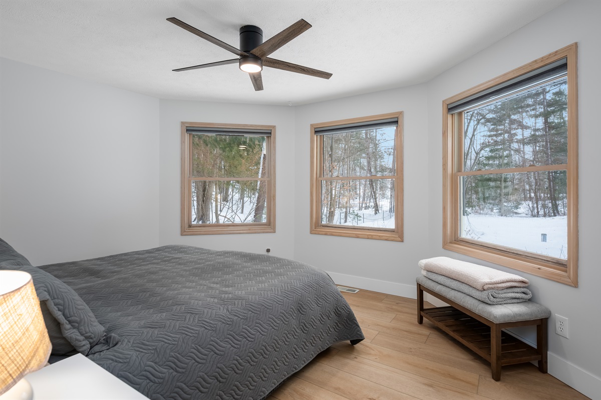 Main-level King room with large windows