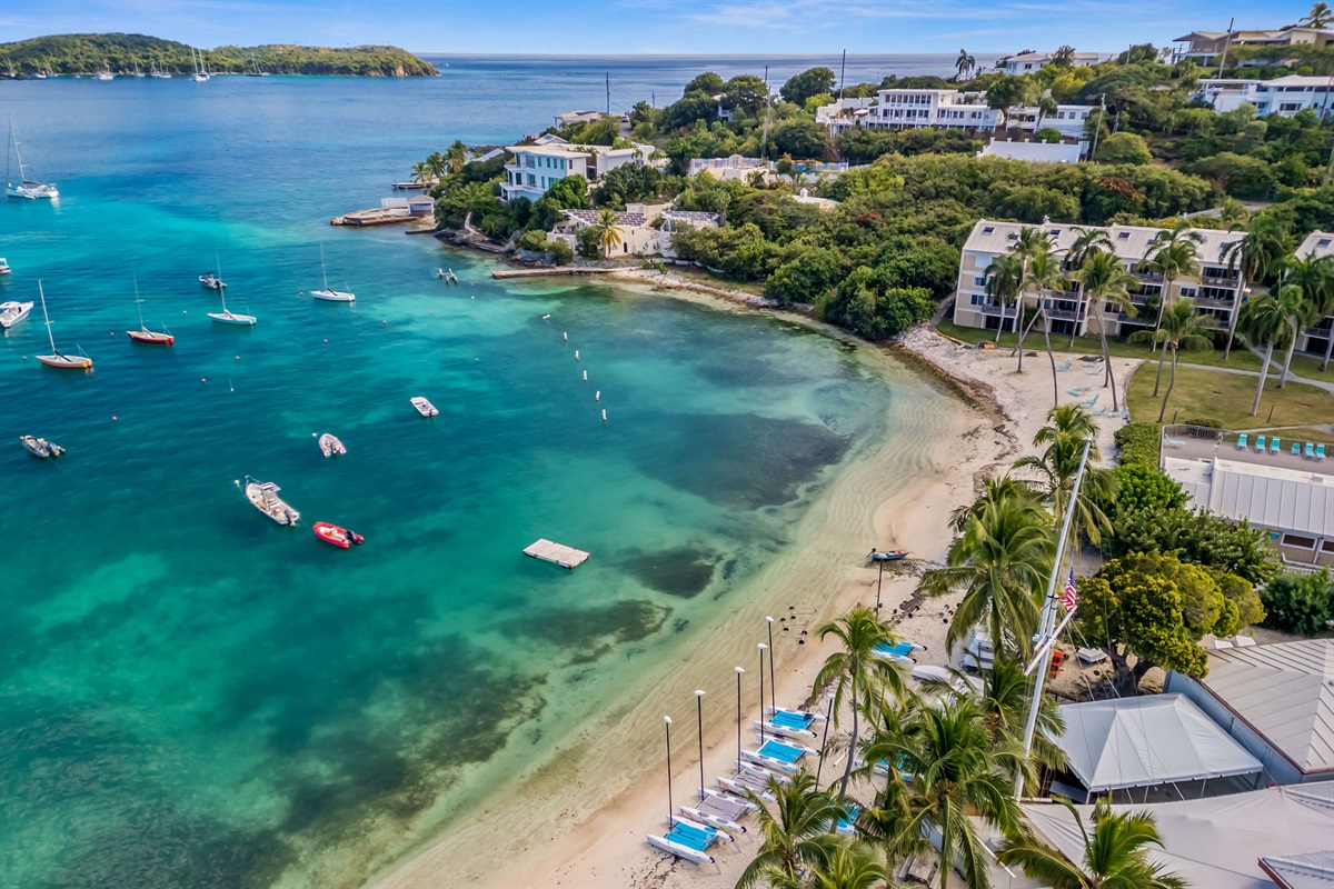 Aerial view of the beach in front of Anchorage condos