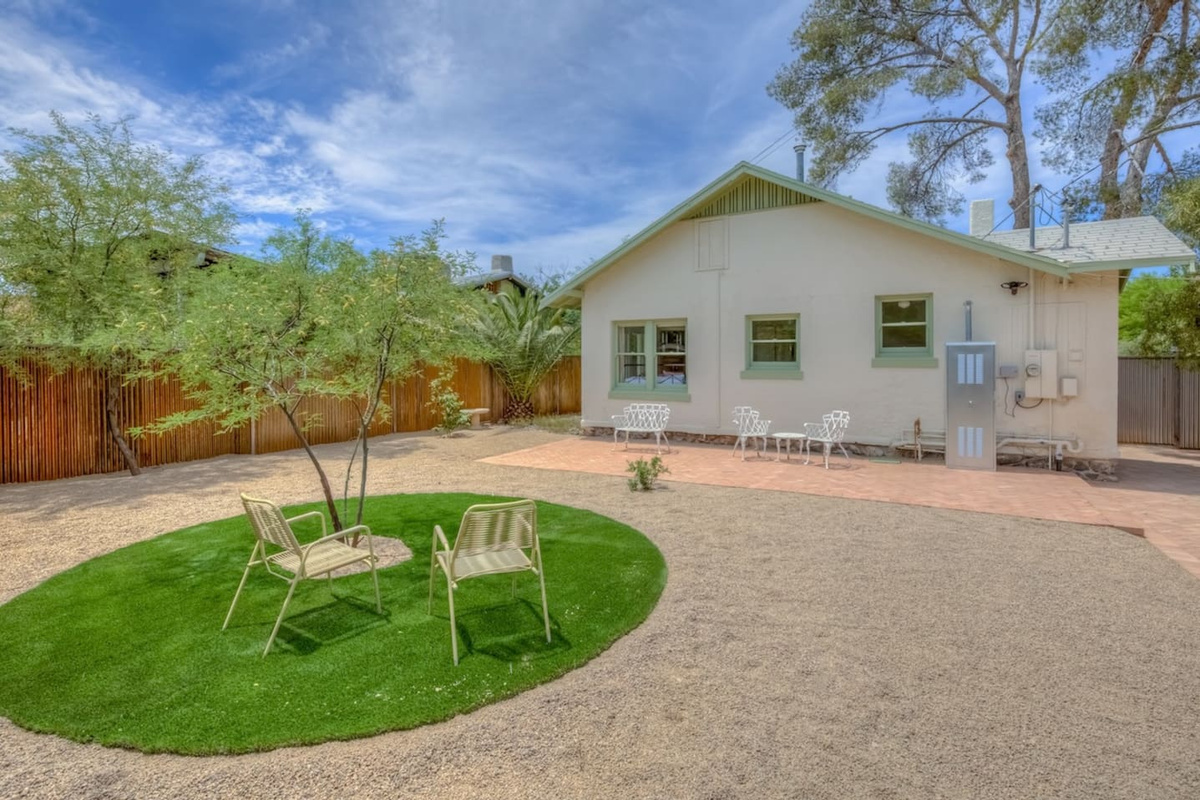 Spacious backyard with shaded dining area