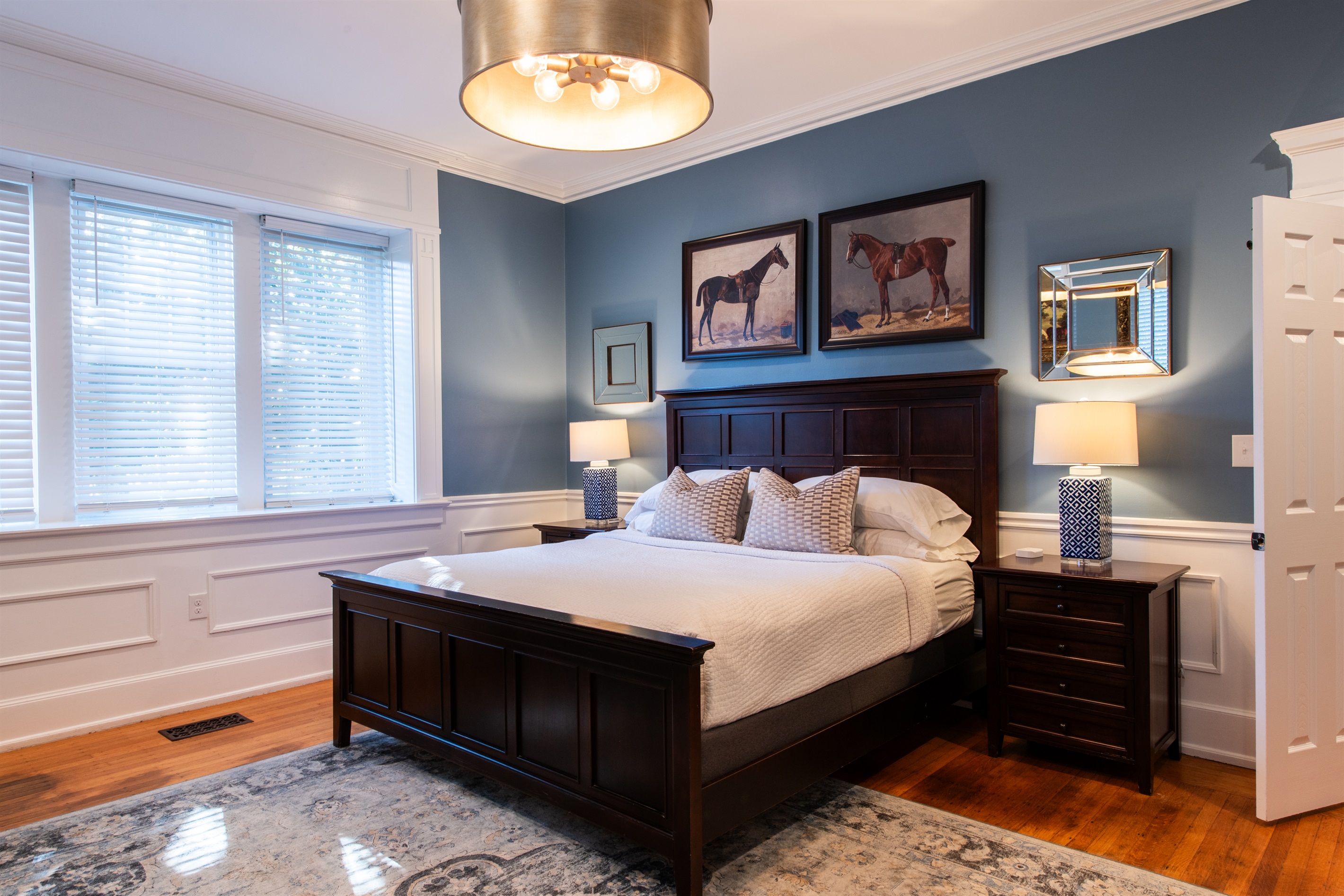 Primary Bedroom ~ 1st Floor ~ King Size Bed ~ Attached Renovated Full Bath ~ Walk in Closet ~ 50" Smart TV ~ Single Pull Out Sofa