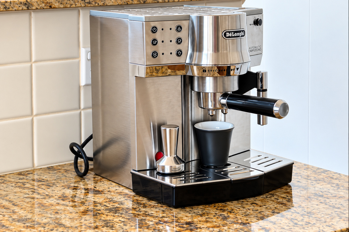Start the morning with freshly prepared coffee from the De’Longhi espresso and cappuccino machine, ready for you to enjoy from the comfort of the kitchen.