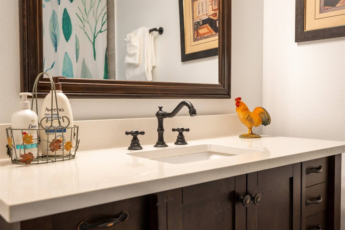 Bathroom sink with toiletries