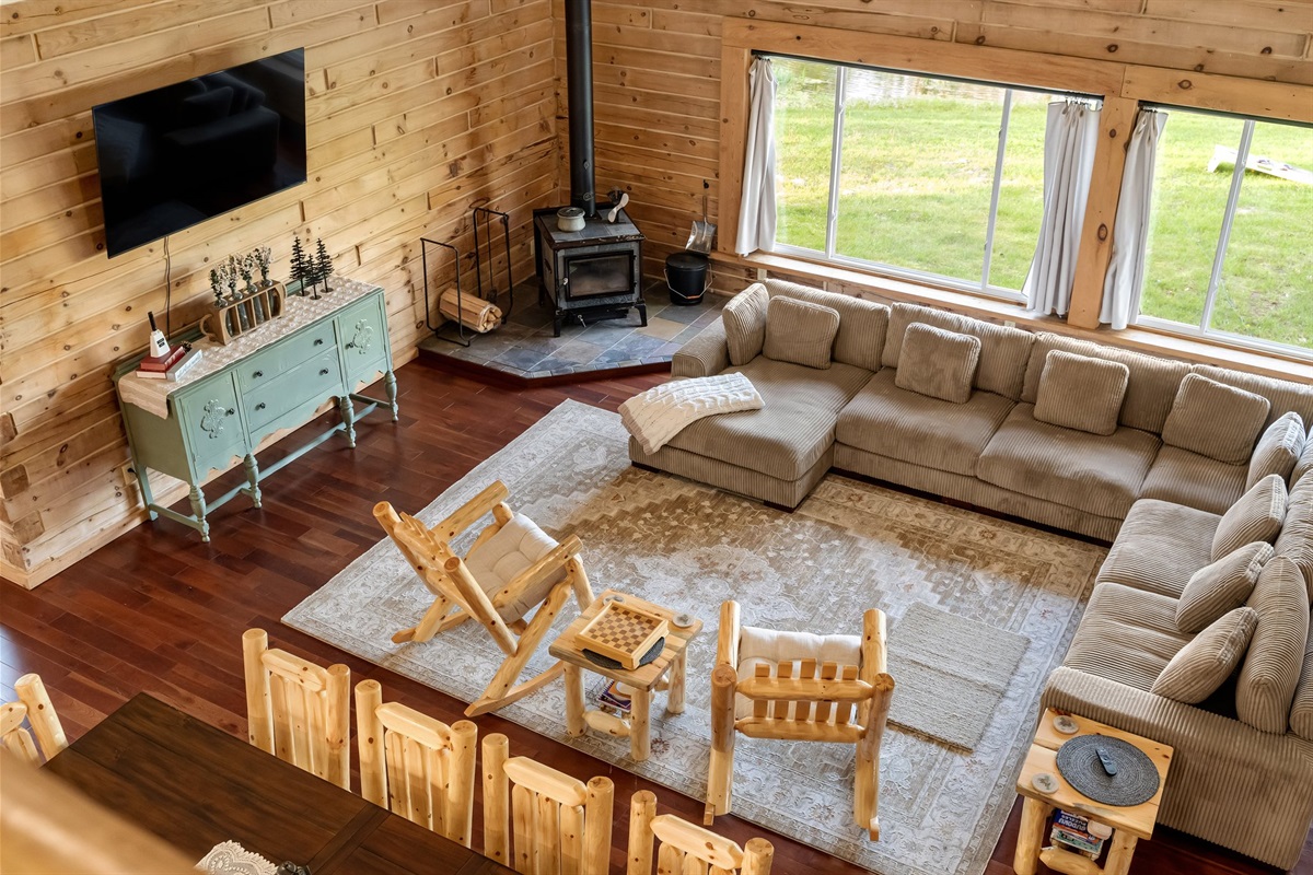 View from upstairs overlooking the living room.