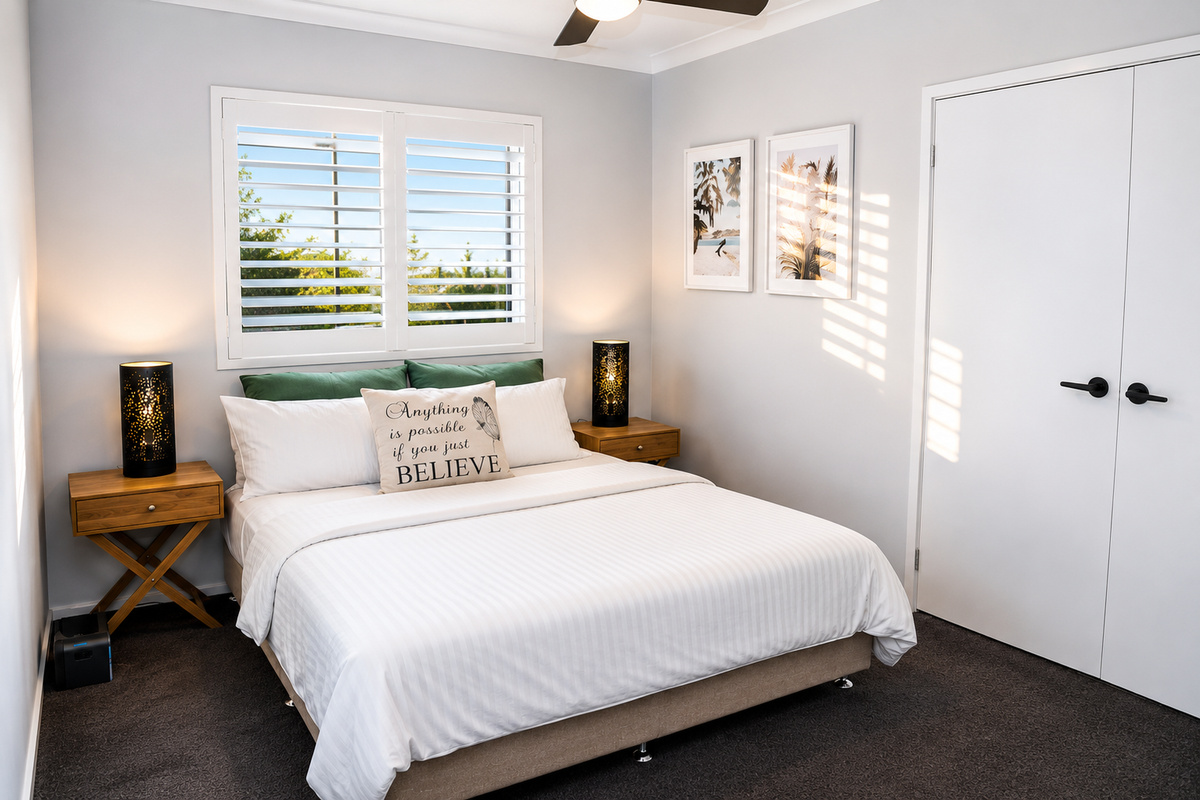 sits within the main first-floor sleeping area, keeping the upstairs bedroom layout simple and connected
