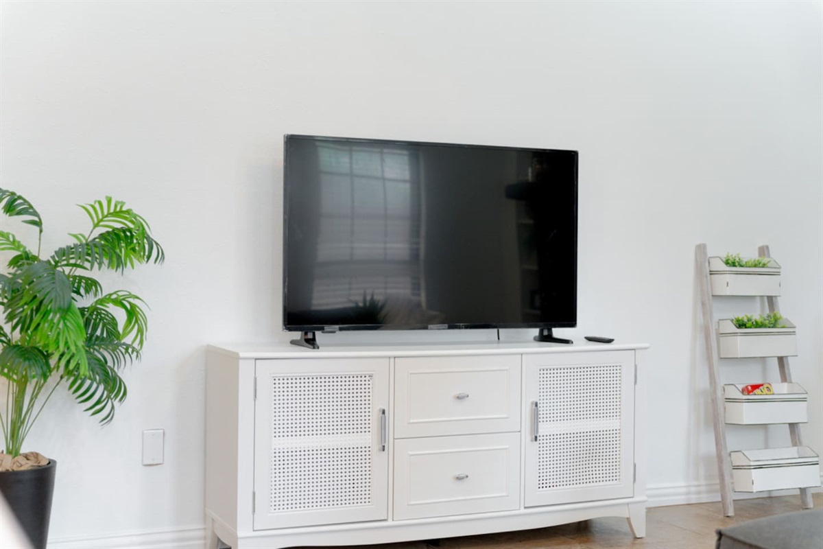 Large flat-screen TV for movie nights and streaming.