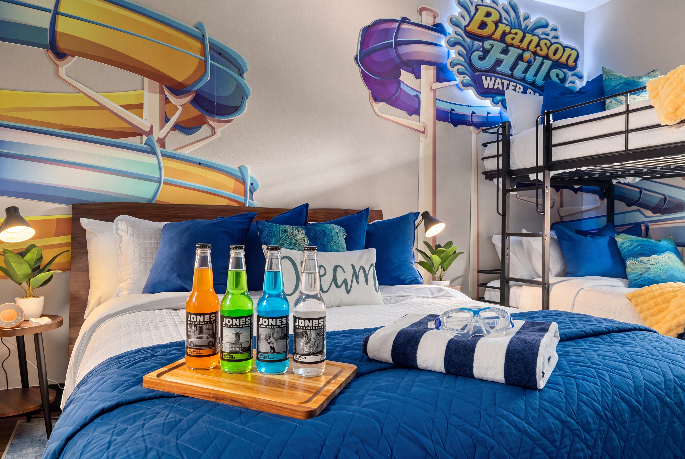 Chilled drinks and rolled towels welcome the pool-day crew.