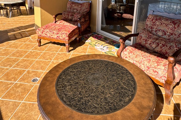 Relax on the patio with plenty of comfortable seating.