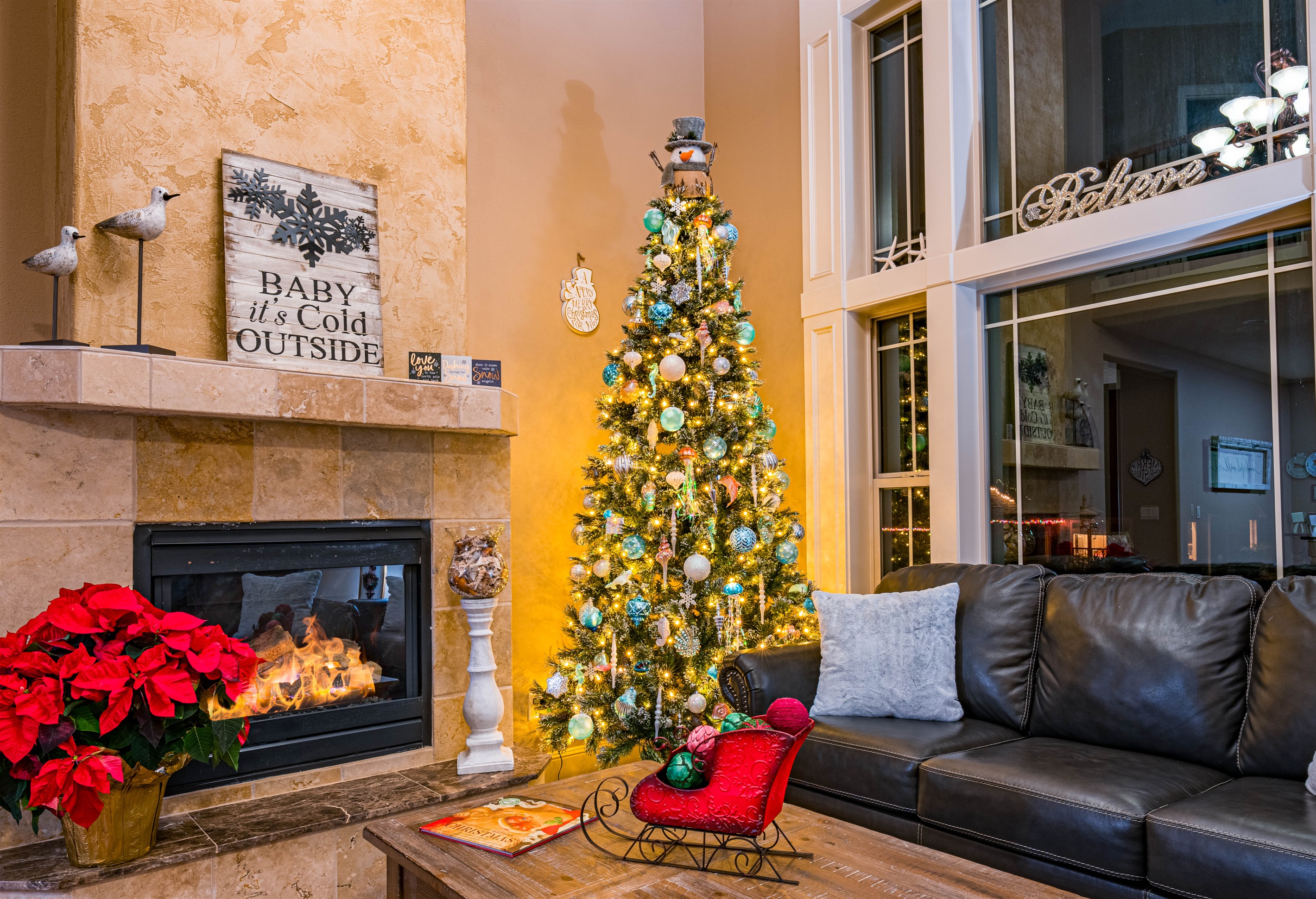 The house is always decorated at Christmas time!  