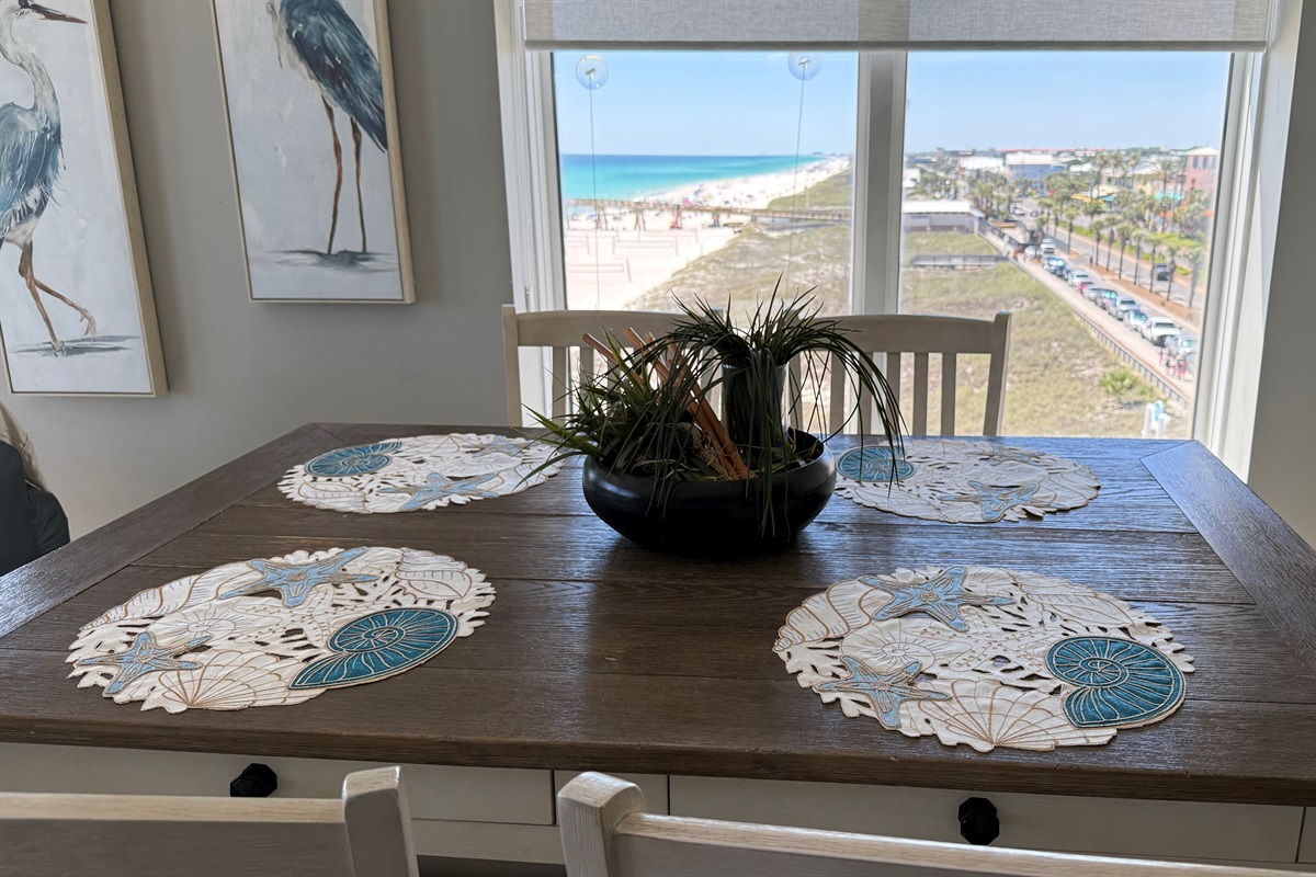 Dining table with beach view