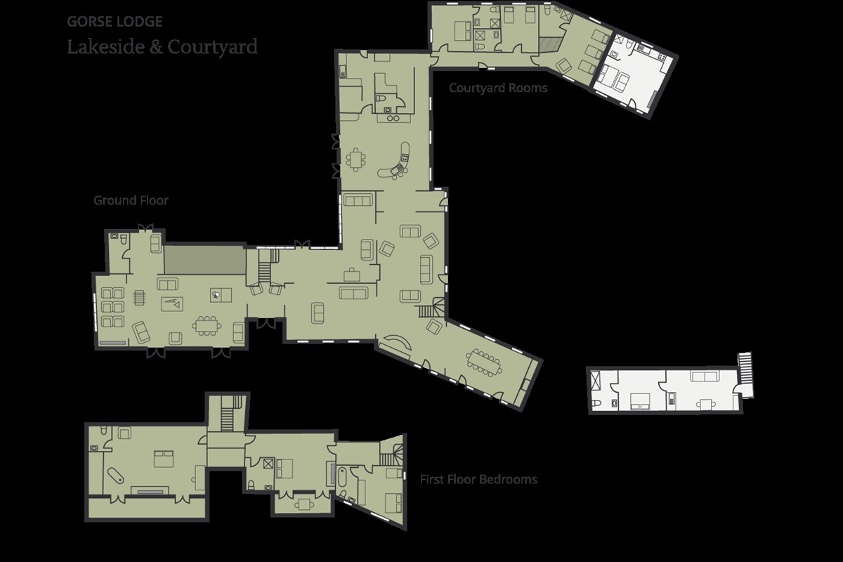 Gorse Lodge Lakeside & Courtyard includes all the rooms in green.