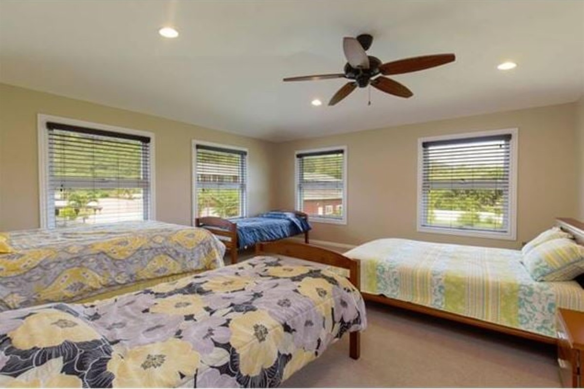 Upstairs bedroom #6 with 2 queens and 2 twins