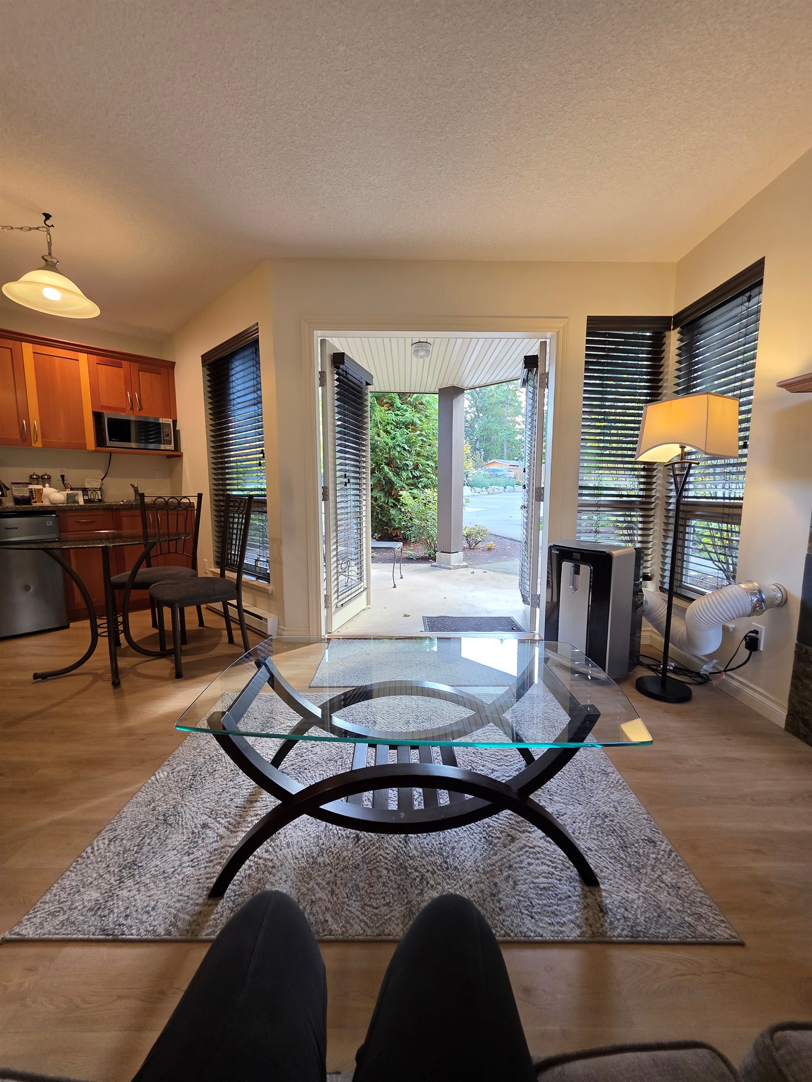 Unit B Modern Kitchenette, Double Doors to Covered Patio. Natural Gas Fireplace. Streaming TV.