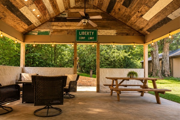 Our covered back patio provides the exact definition of glamping…being outdoors while feeling indoors.