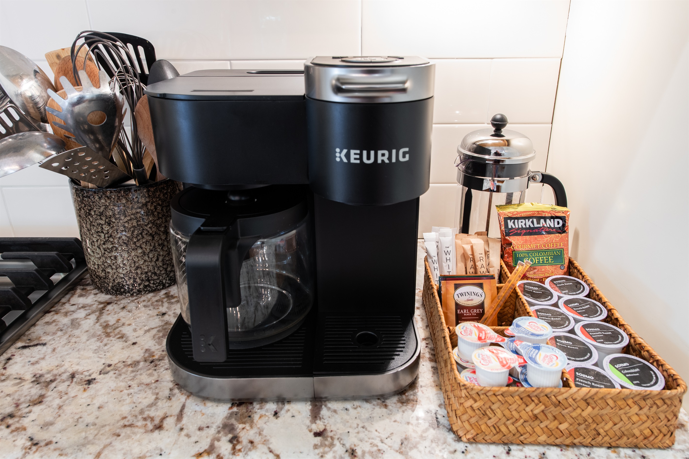 Kitchen #1- Gourmet Kitchen, Seating for 12-16, All Dish Ware, Glass Ware, Pots/Pans, Small Appliances Provided.  Keurig Duo and French Press Coffee Maker Available.