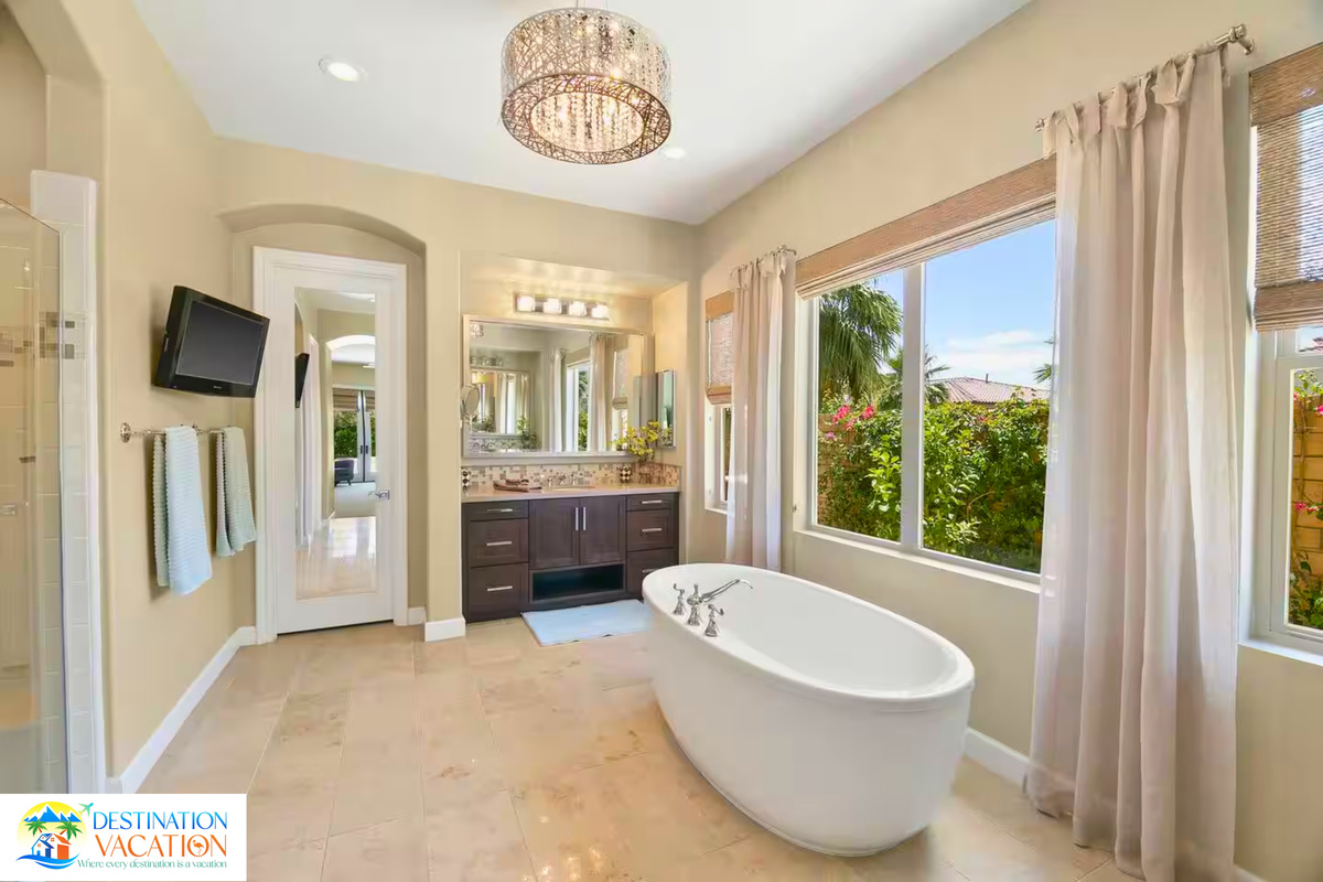 Luxurious bathroom retreat featuring stunning finishes and natural light.