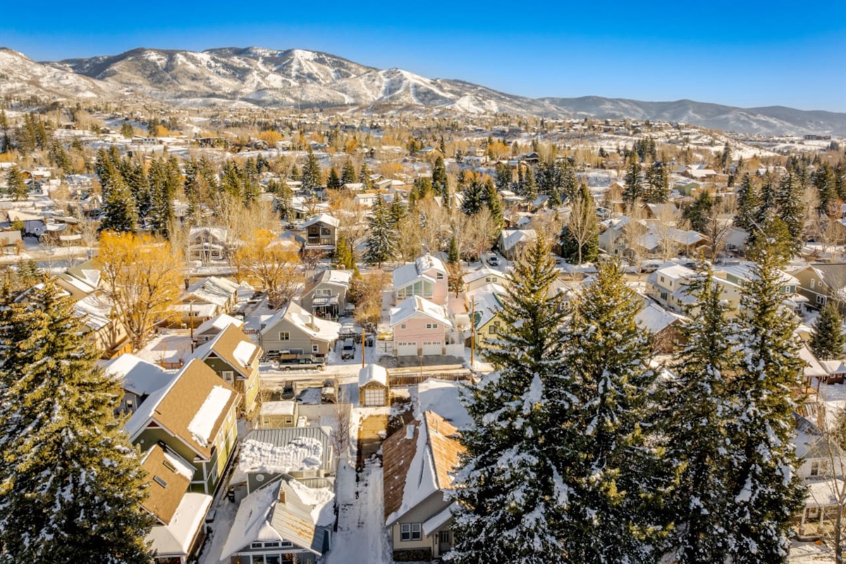 Aerial view of home with Ski Mountain in background