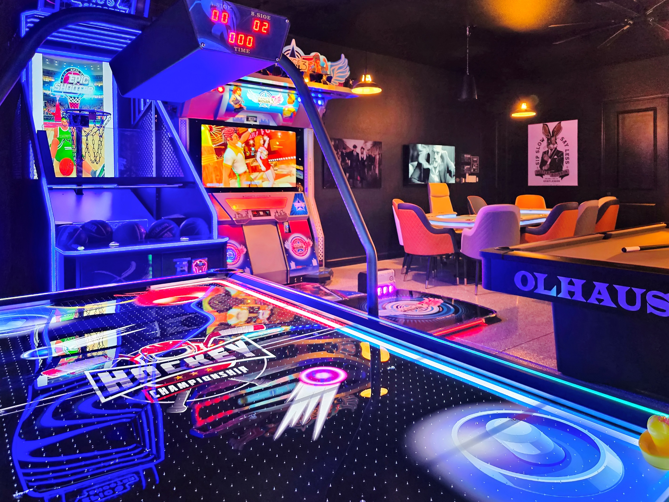 Arcades include air hockey, basketball and Dance Central 3!