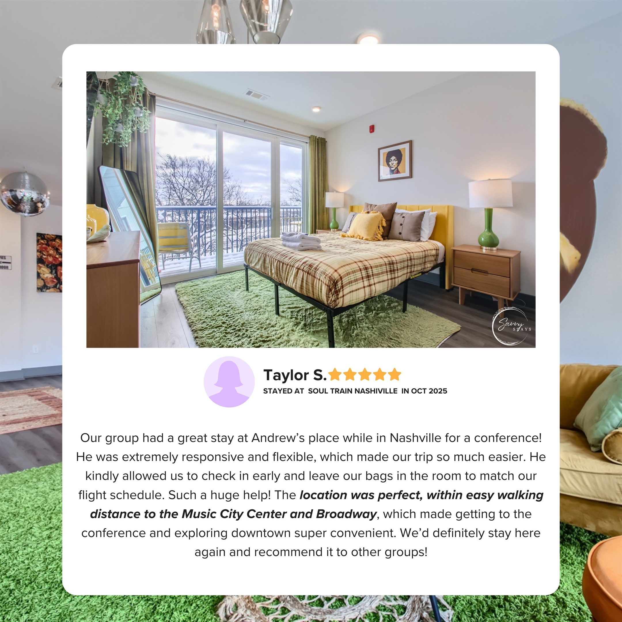 A five-star stay praised for its unbeatable location and exceptional hosting. Guests loved the easy walk to Broadway and Music City Center, plus flexible early check-in and a highly responsive host. A top choice for group stays in Nashville.