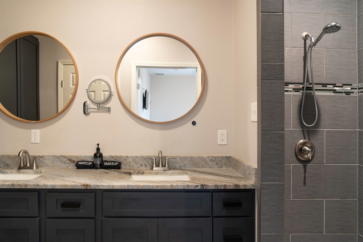 Master ensuite with dual vanity and hair straightener