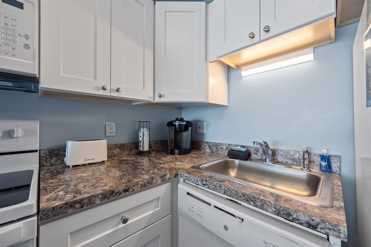 Keurig, toaster, and essentials ready for easy mornings in