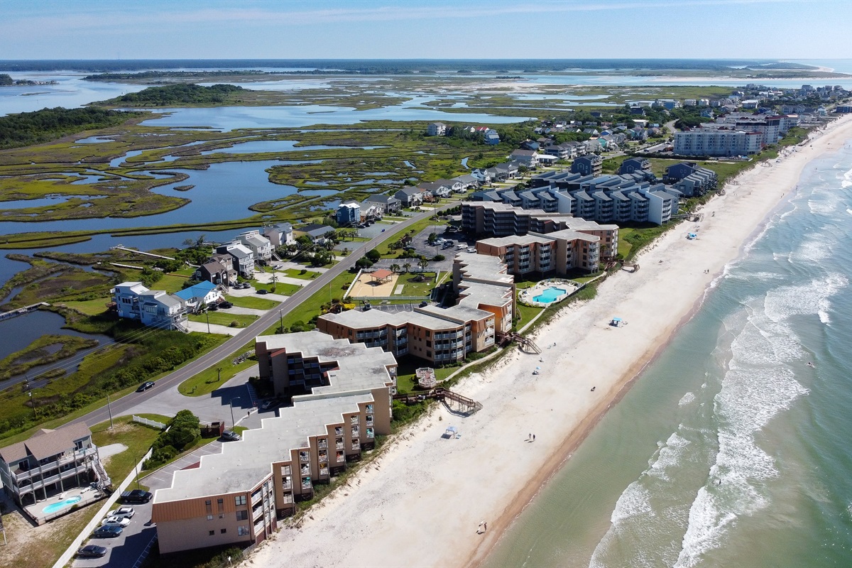 The beach, Topsail Dunes, and the sound at the rear