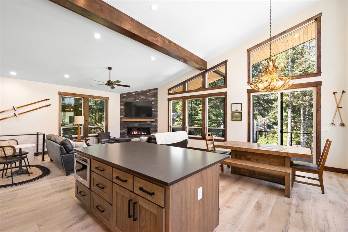 Open kitchen and dining island
