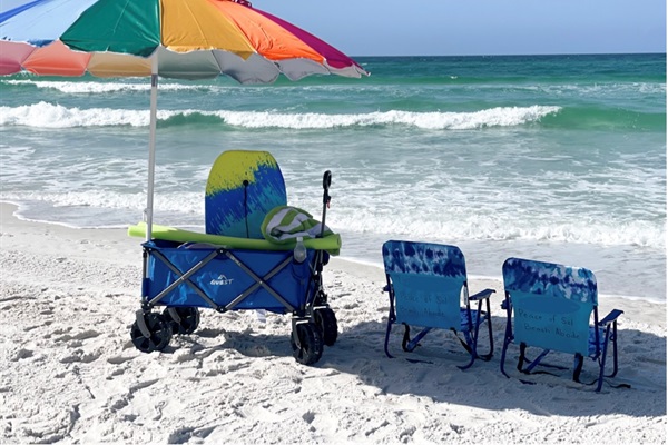 Complimentary use of beach wagon, umbrella, two beach chairs, and sand toys!