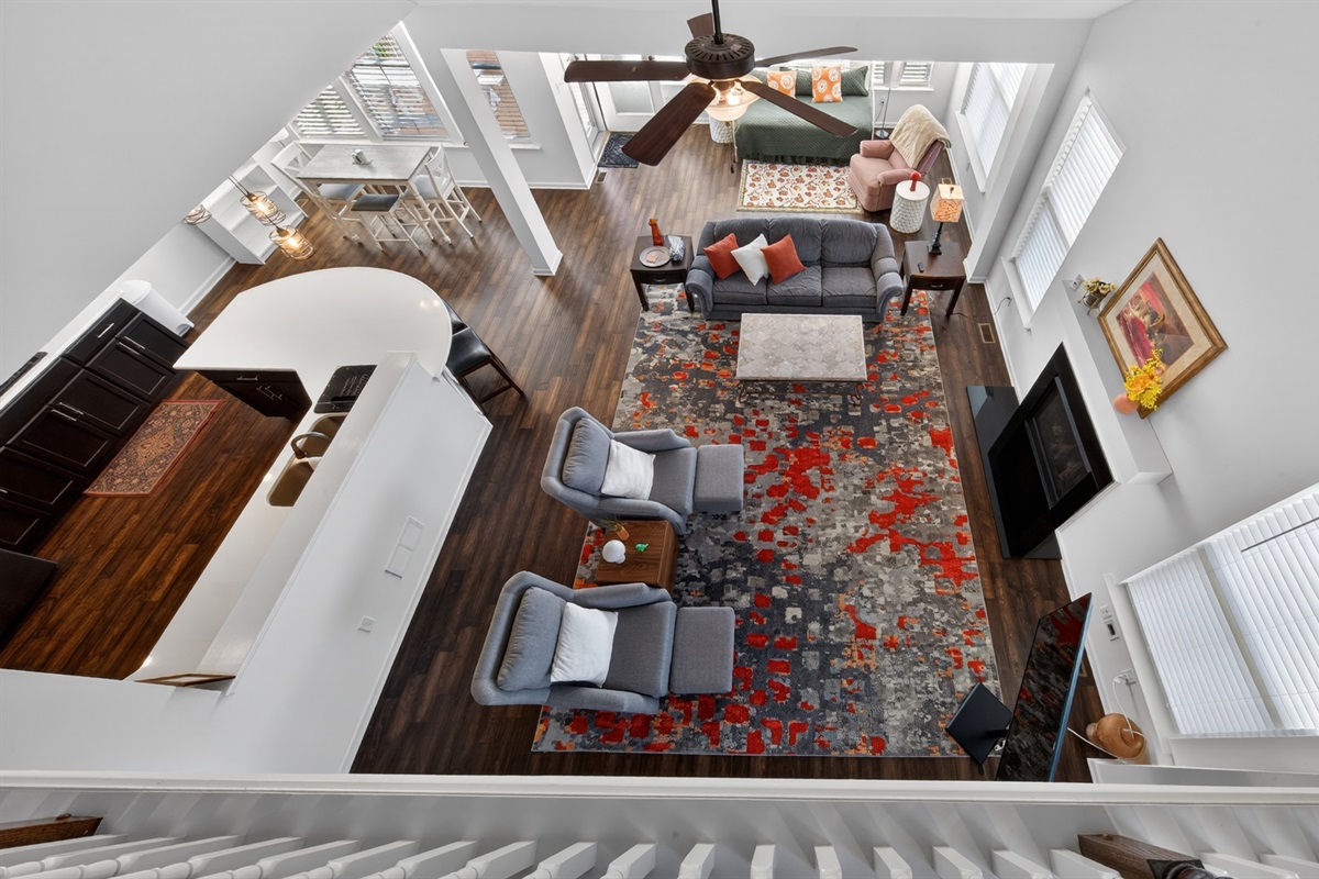 Birds eye view from the loft shows all that this property has to offer