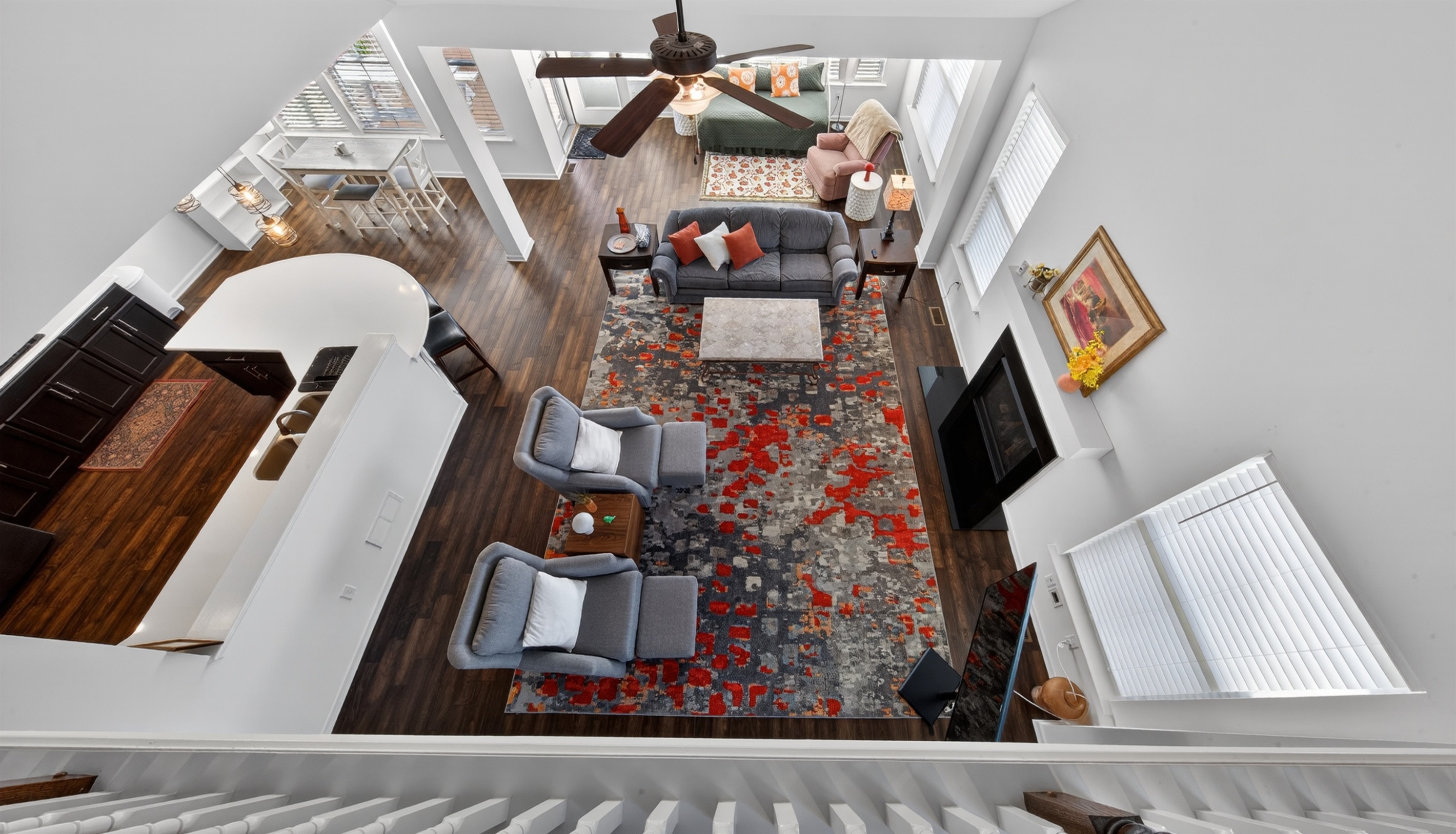 Birds eye view from the loft shows all that this property has to offer