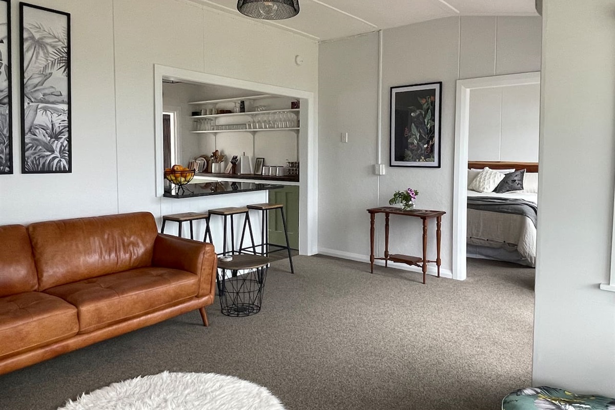 Living, dining , kitchen with main bedroom off the living. Lovely open space with breath taking views out to Kapiti Island.