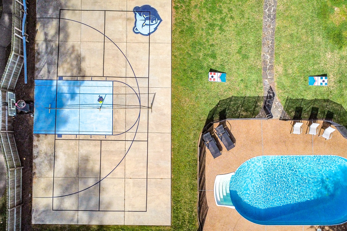 Pool and basketball/pickleball court
