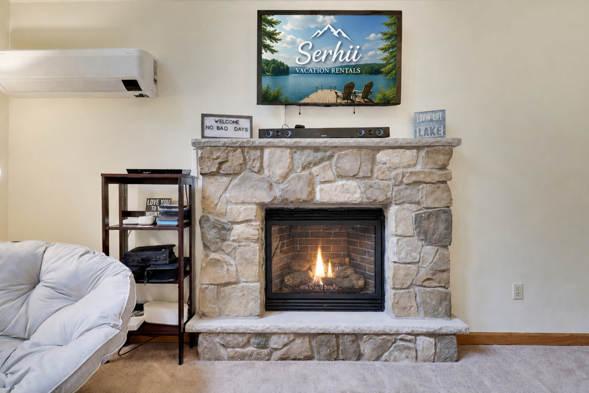 Cozy up next to fireplace