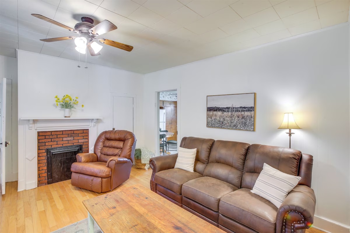 Living area with comfy seating and smart TV