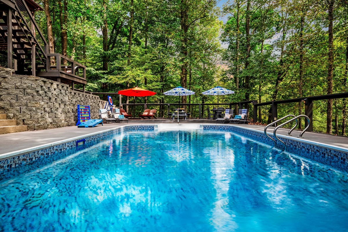 Dive into summer days by the pool or cozy up on the porch as autumn leaves surround you.