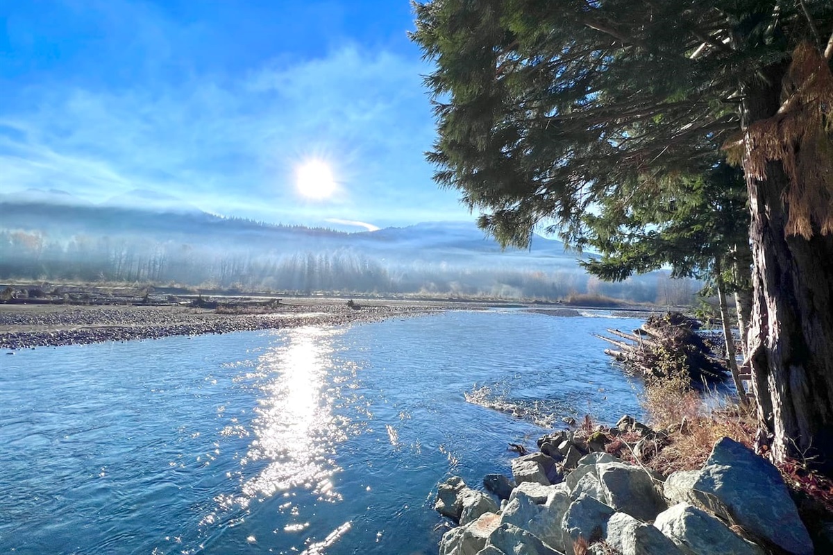 Cowlitz River, just east and upstream of our Bluebird Cabin.