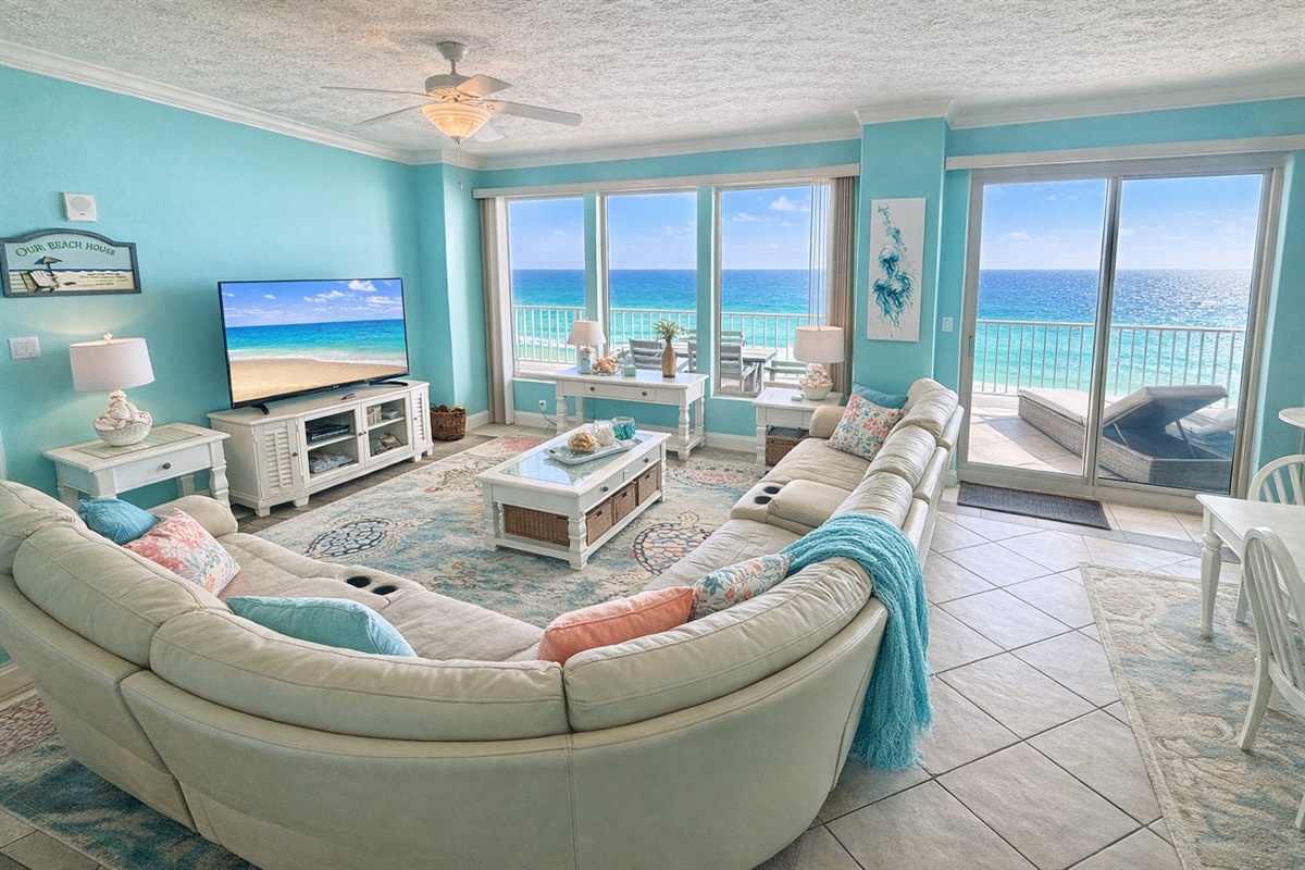 Large living room with ocean view